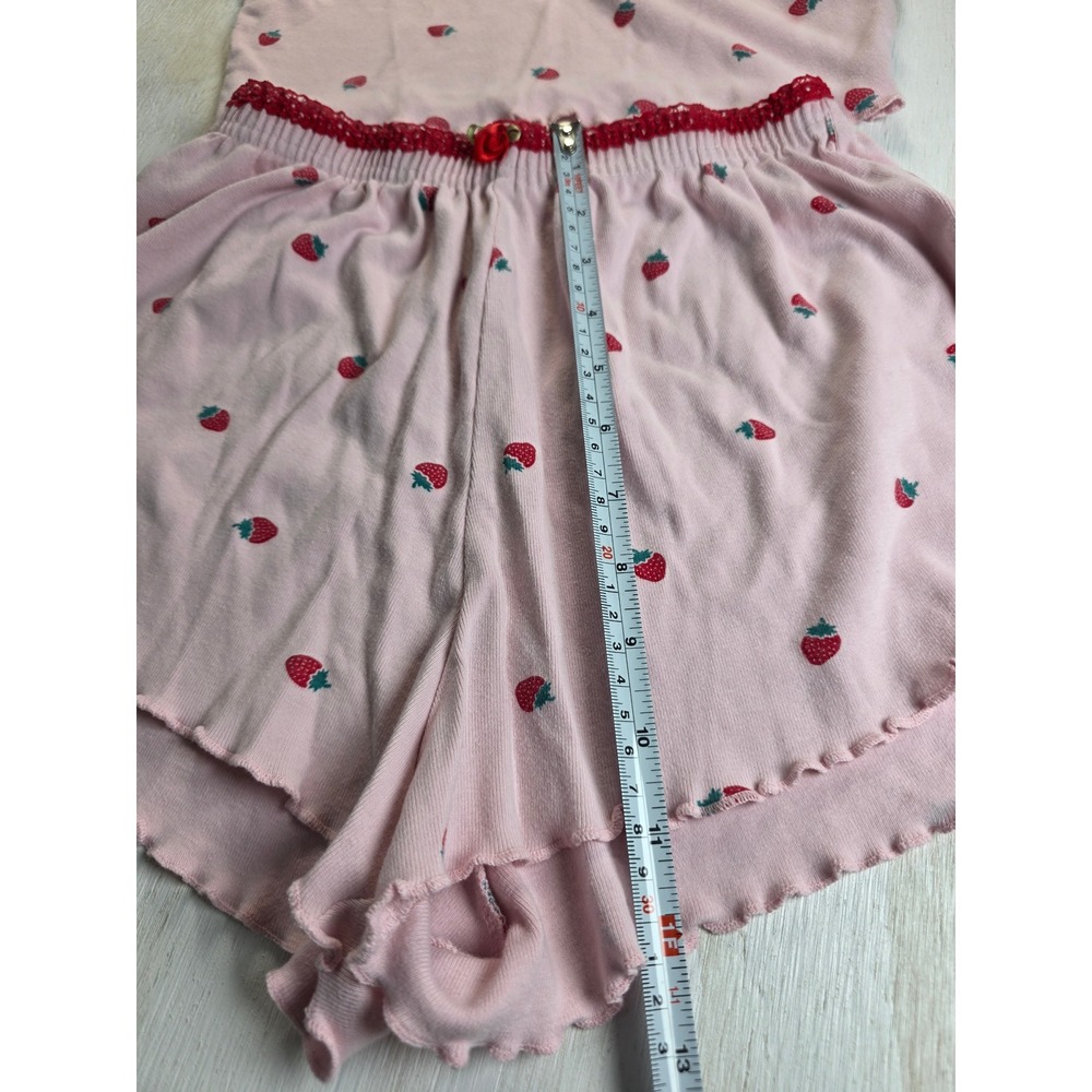 Love & Lazy Days Strawberry Pajama Set Pink Cotton Lace Cottagecore Kids Small - Picture 4 of 6